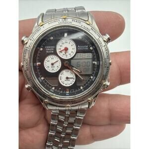 Vtg 1990s Accurist UTC World Time Chrono Timer Alarm MB025 Japan Quartz Watch